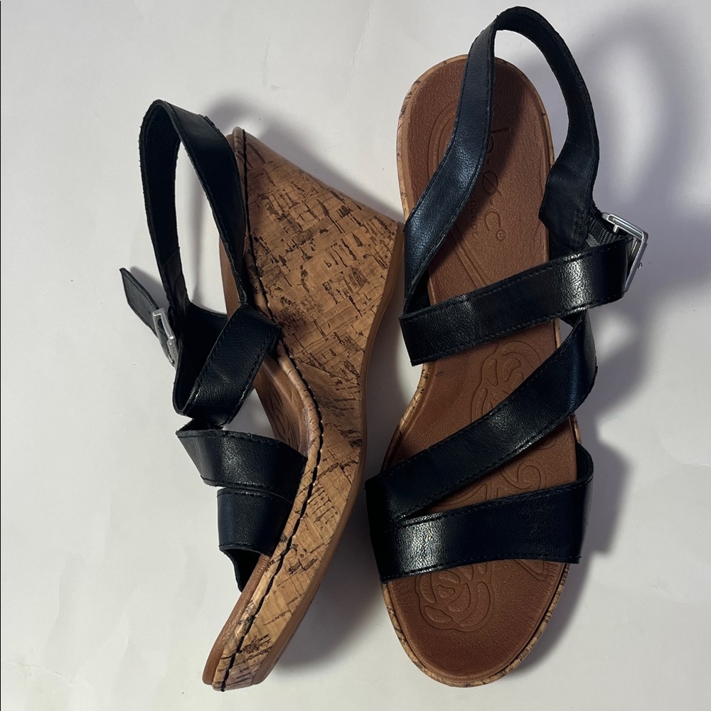 BOC BornConcept Schirra black cork wedge sandals open toe straps ankle buckle 11